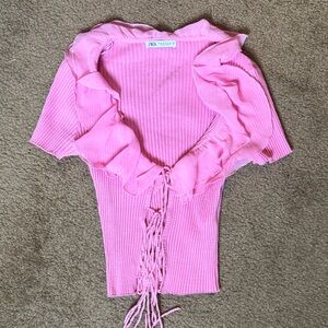 Zara Pink Ruffle Knit Crop Top